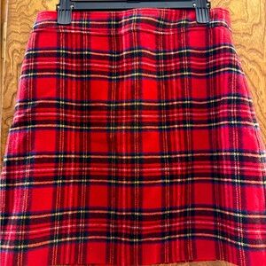 J Crew wool blend red tartan skirt, size 8.
